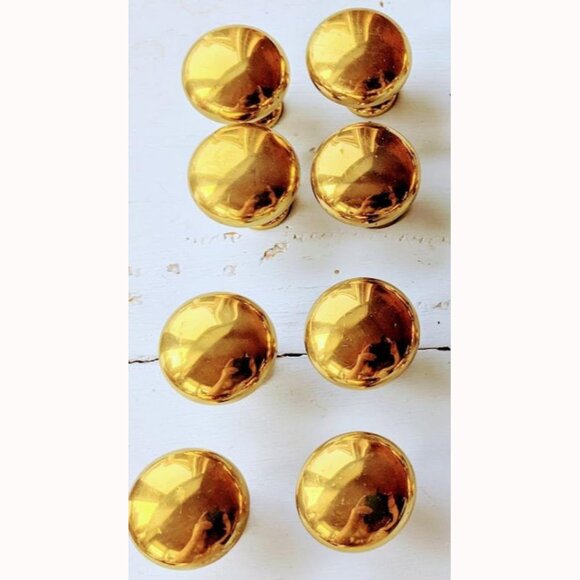 8 Salvaged Solid Brass Cabinet Knobs – Round Drawer Pulls – Vintage Patina 1.25" - Picture 1 of 4